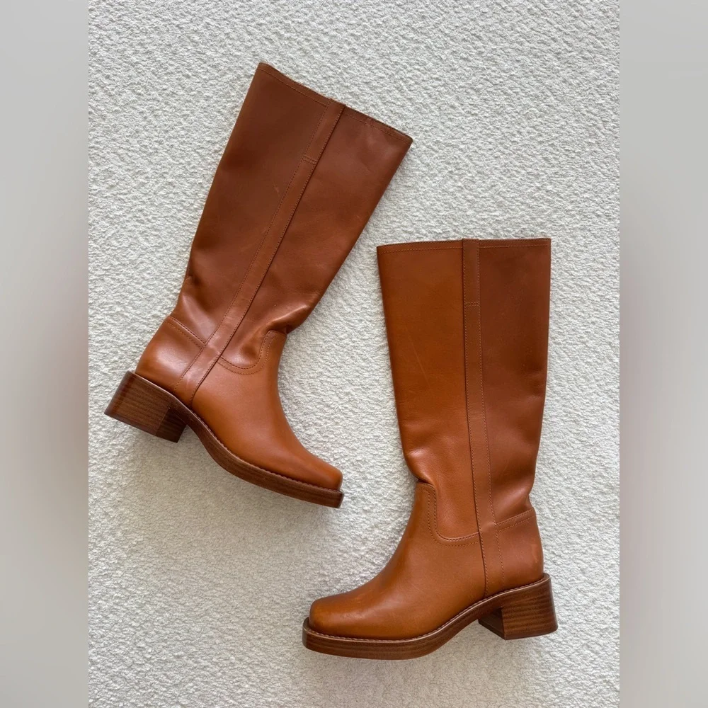 REFORMATION Frances Knee High Boots in Whiskey Leather 7